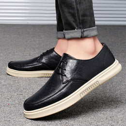 Męskie Buty Sznurowane z Ekoskóry Full-Grain, Gumowa Podeszwa