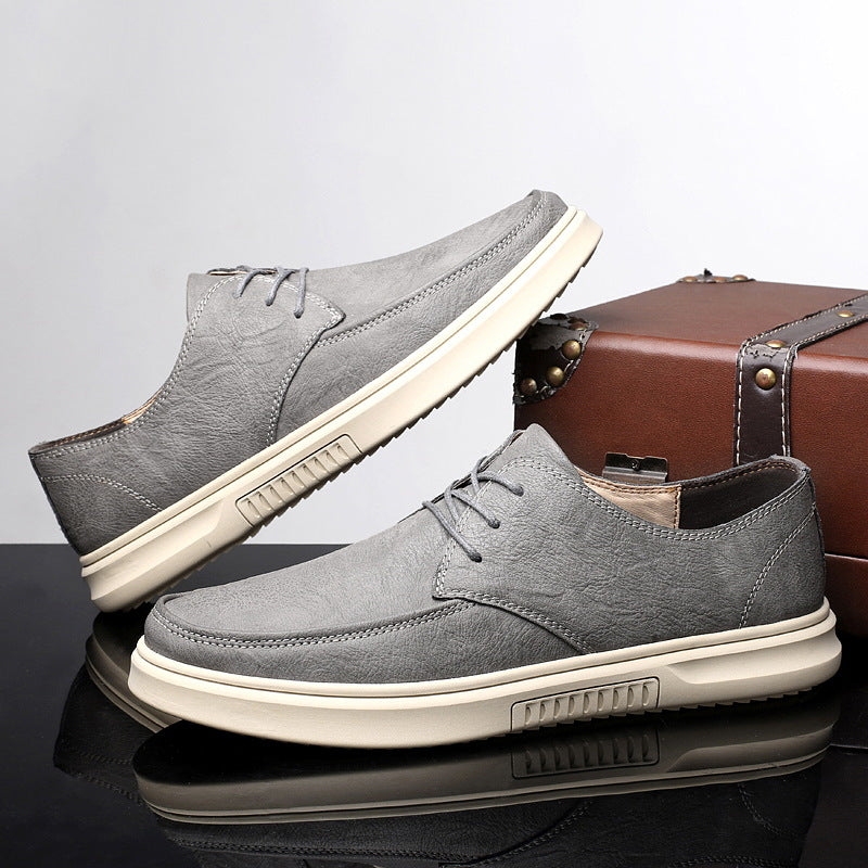 Męskie Buty Sznurowane z Ekoskóry Full-Grain, Gumowa Podeszwa