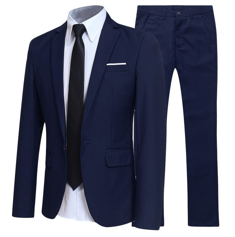 Męski Dwuczęściowy Garnitur Slim Fit Z Kołnierzem Z Klapami I Zapięciem Na Jeden Guzik, Wieloma Kieszeniami