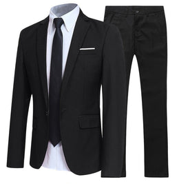 Męski Dwuczęściowy Garnitur Slim Fit Z Kołnierzem Z Klapami I Zapięciem Na Jeden Guzik, Wieloma Kieszeniami