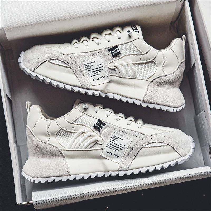 Meskie Wiosenne Sznurowane Sneakersy Low Top Z Mikrofibry Z Gruba Podeszwa Pvc