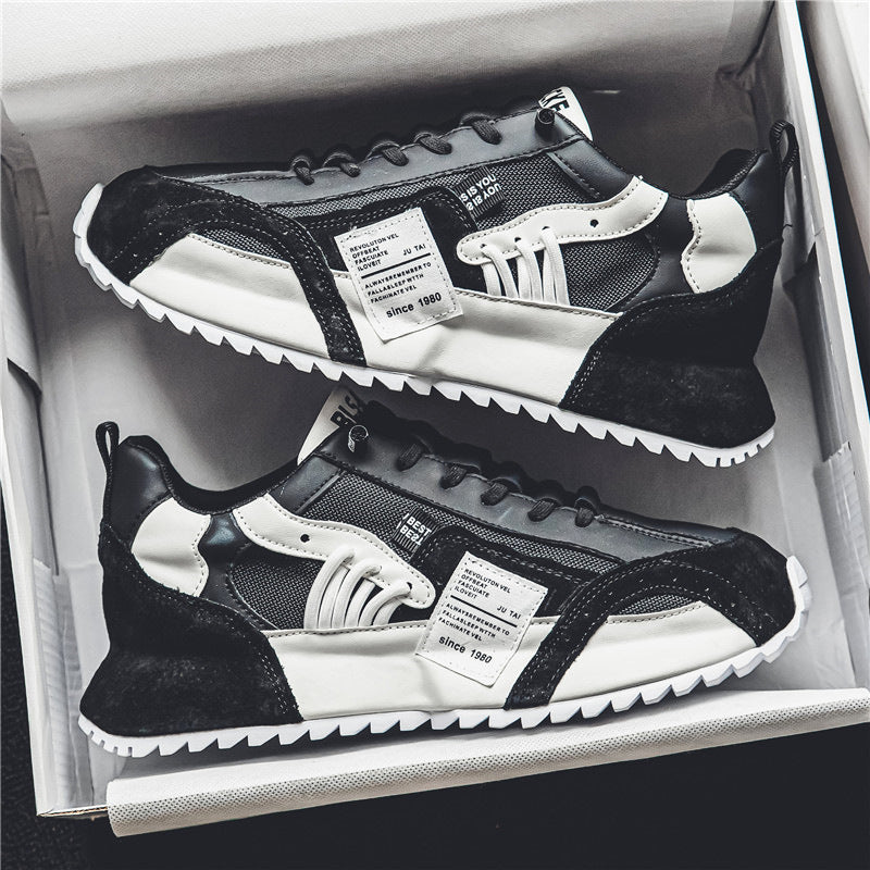 Meskie Wiosenne Sznurowane Sneakersy Low Top Z Mikrofibry Z Gruba Podeszwa Pvc