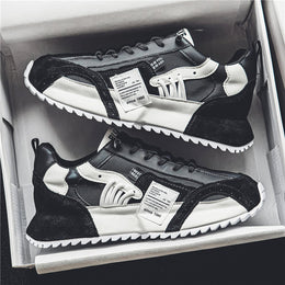Meskie Wiosenne Sznurowane Sneakersy Low Top Z Mikrofibry Z Gruba Podeszwa Pvc