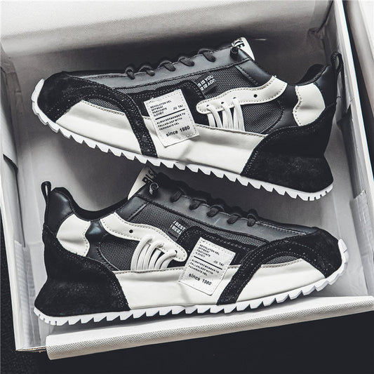 Meskie Wiosenne Sznurowane Sneakersy Low Top Z Mikrofibry Z Gruba Podeszwa Pvc