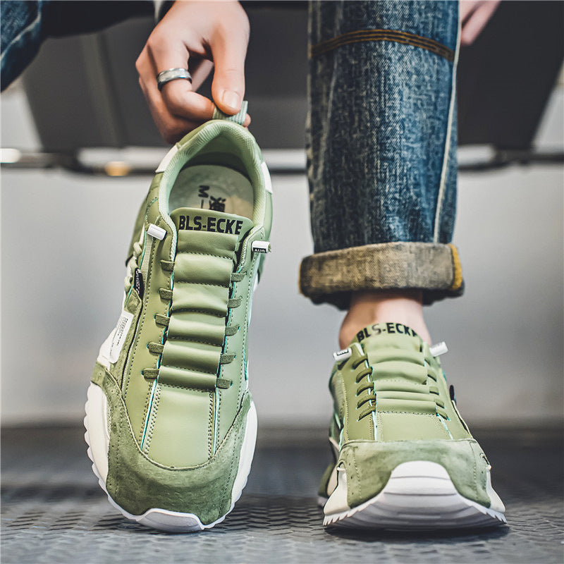 Meskie Wiosenne Sznurowane Sneakersy Low Top Z Mikrofibry Z Gruba Podeszwa Pvc