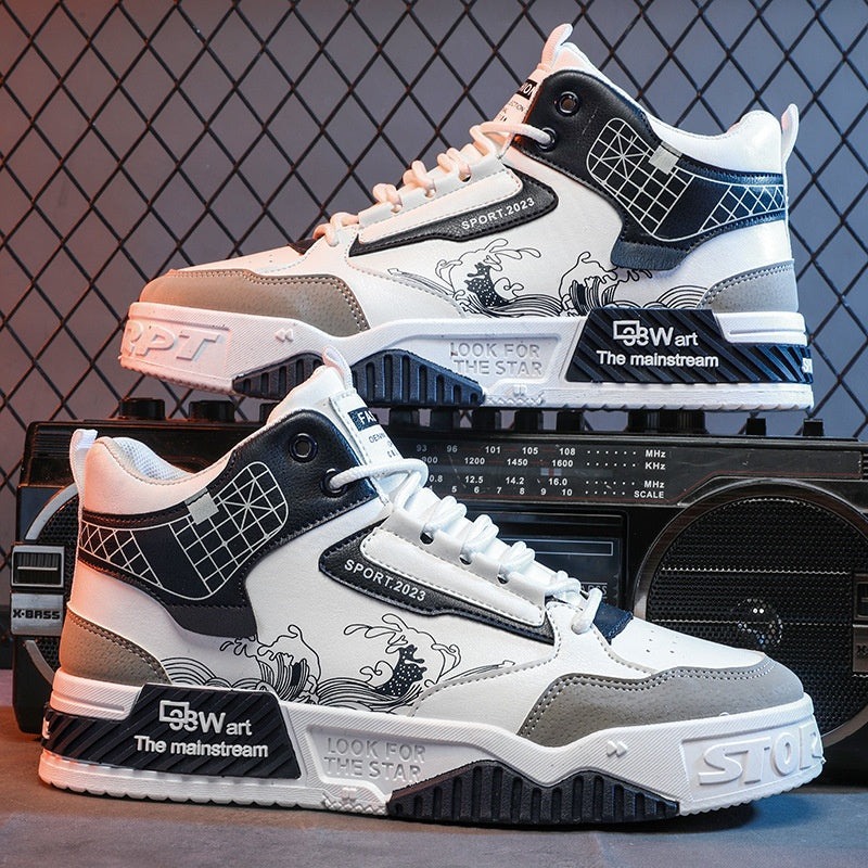 Meskie Wiosenne Sneakersy High Top Z Siatki, Sznurowane, Gumowa Podeszwa