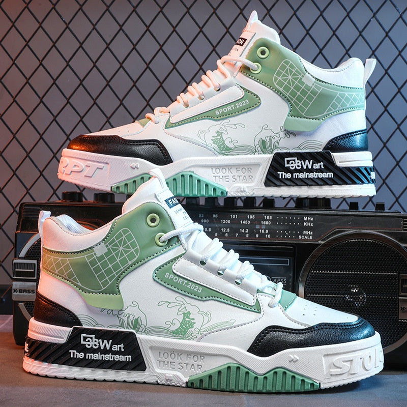Meskie Wiosenne Sneakersy High Top Z Siatki, Sznurowane, Gumowa Podeszwa