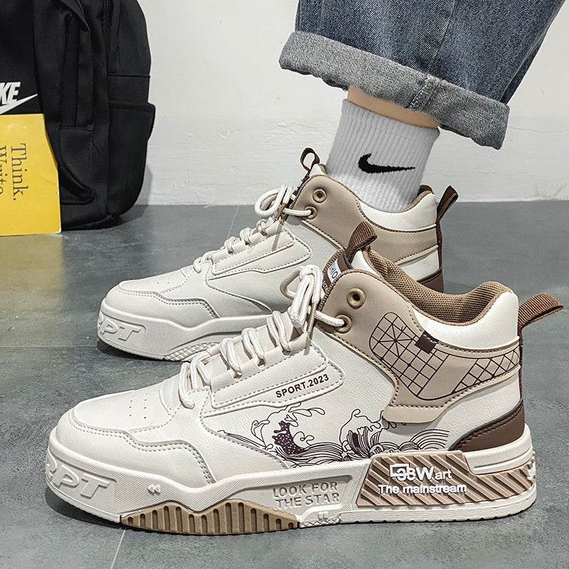 Meskie Wiosenne Sneakersy High Top Z Siatki, Sznurowane, Gumowa Podeszwa