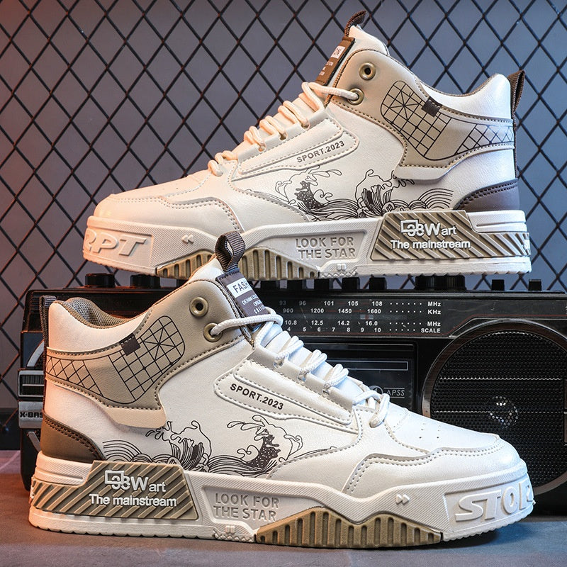 Meskie Wiosenne Sneakersy High Top Z Siatki, Sznurowane, Gumowa Podeszwa