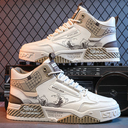 Meskie Wiosenne Sneakersy High Top Z Siatki, Sznurowane, Gumowa Podeszwa
