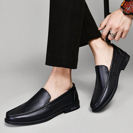 Męskie Eleganckie Buty Wsuwane z Cholewką ze Skóry Bydlęcej i Gumową Podeszwą