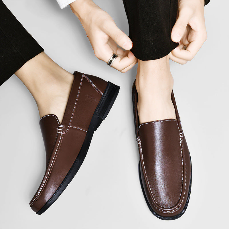 Męskie Eleganckie Buty Wsuwane z Cholewką ze Skóry Bydlęcej i Gumową Podeszwą