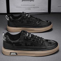 Męskie Niskie Sneakersy Wsuwane z Cholewką PU i Gumową Podeszwą