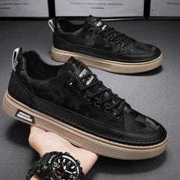 Męskie Niskie Sneakersy Wsuwane z Cholewką PU i Gumową Podeszwą