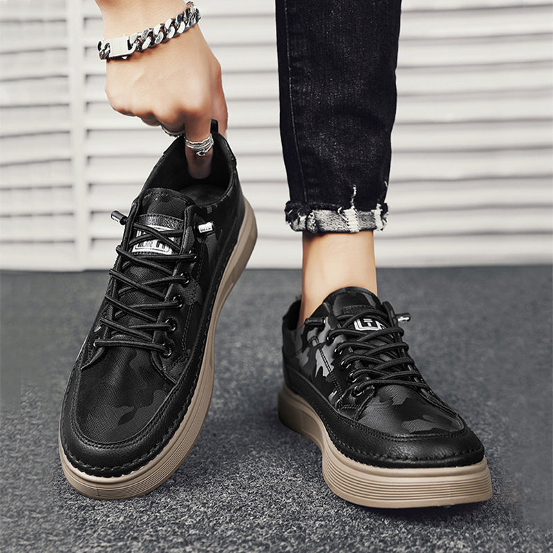 Męskie Niskie Sneakersy Wsuwane z Cholewką PU i Gumową Podeszwą