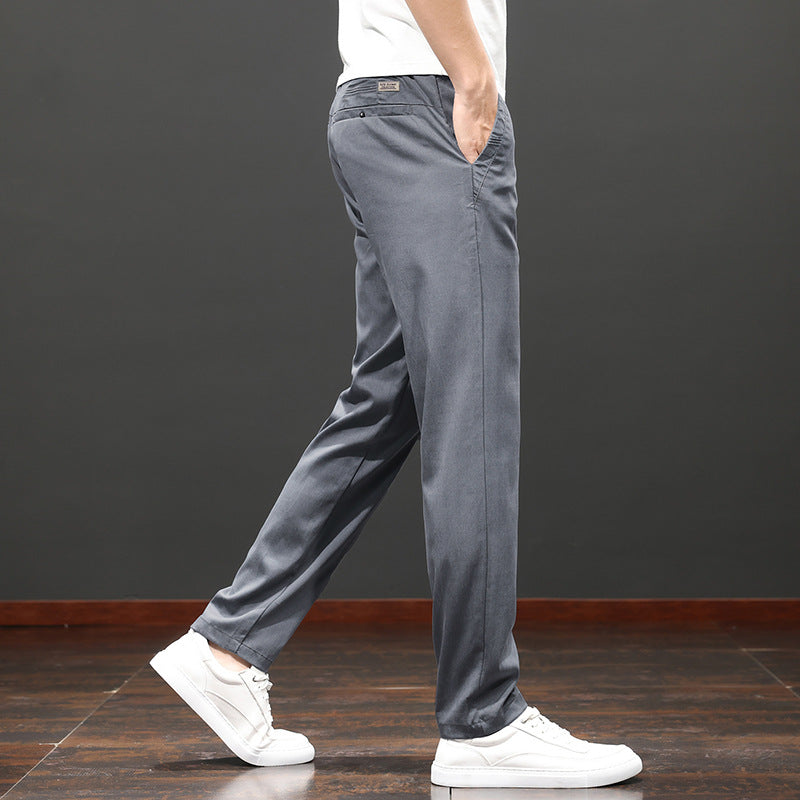 Męskie Spodnie Slim Fit Prosta Nogawka Wysoki Stan Jednolity Kolor Zamek