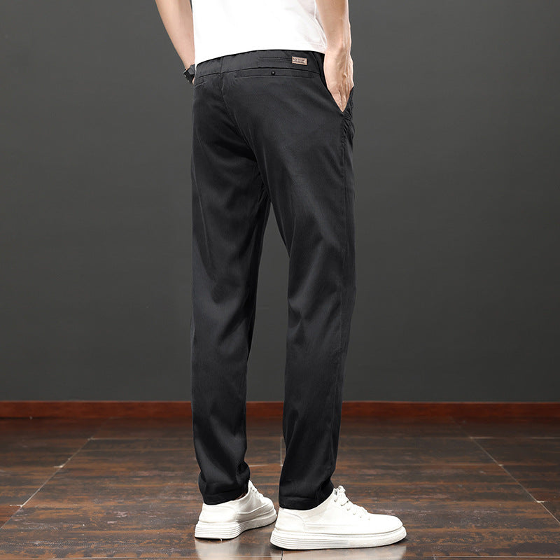 Męskie Spodnie Slim Fit Prosta Nogawka Wysoki Stan Jednolity Kolor Zamek