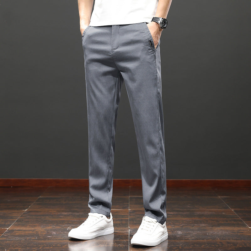 Męskie Spodnie Slim Fit Prosta Nogawka Wysoki Stan Jednolity Kolor Zamek