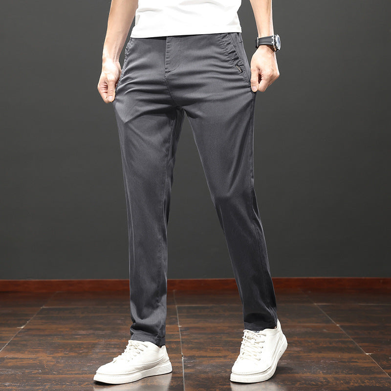 Męskie Spodnie Slim Fit Prosta Nogawka Wysoki Stan Jednolity Kolor Zamek