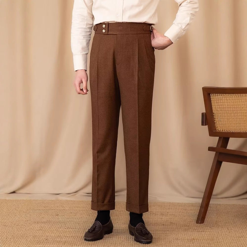 Męskie Spodnie Garniturowe Wiosna Jesień Prosta Nogawka Slim Fit Zapięcie Na Klamrę