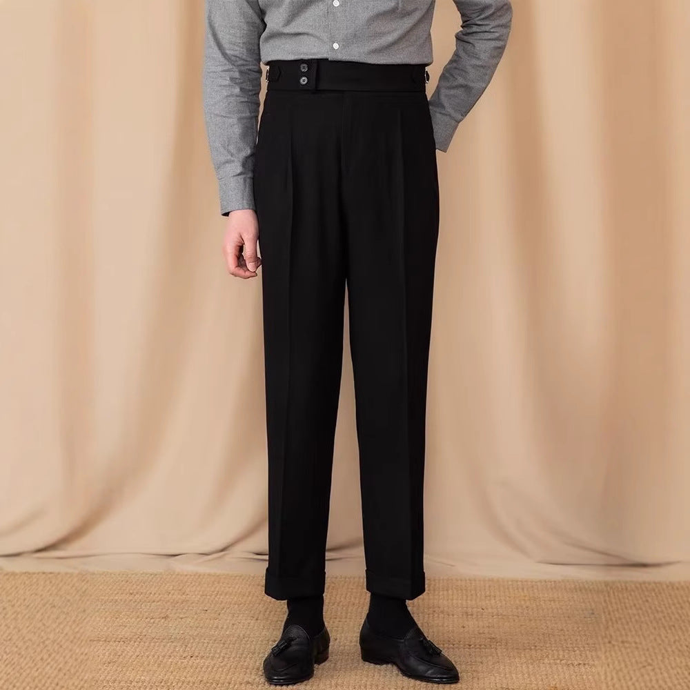 Męskie Spodnie Garniturowe Wiosna Jesień Prosta Nogawka Slim Fit Zapięcie Na Klamrę