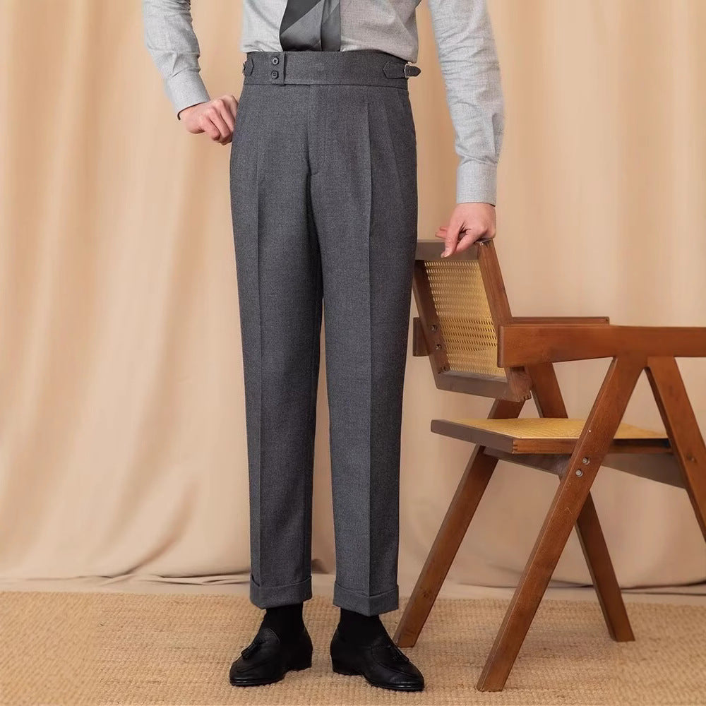 Męskie Spodnie Garniturowe Wiosna Jesień Prosta Nogawka Slim Fit Zapięcie Na Klamrę