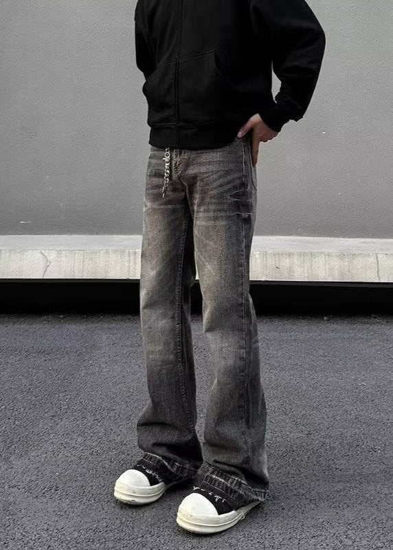 Męskie Spodnie z Mieszanki Dżinsu, Slim Fit, Prosta Nogawka, Zamek Błyskawiczny