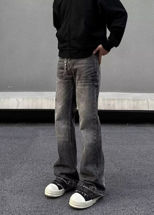 Męskie Spodnie z Mieszanki Dżinsu, Slim Fit, Prosta Nogawka, Zamek Błyskawiczny
