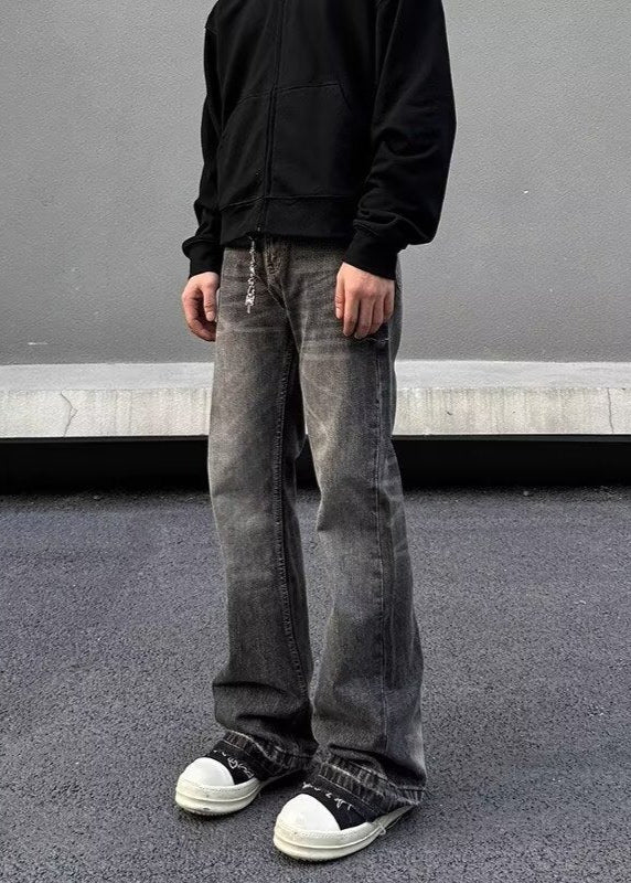 Męskie Spodnie z Mieszanki Dżinsu, Slim Fit, Prosta Nogawka, Zamek Błyskawiczny