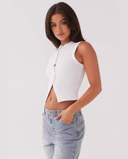 Damska Bez Rekawow Slim Fit Kamizelka Kardigan