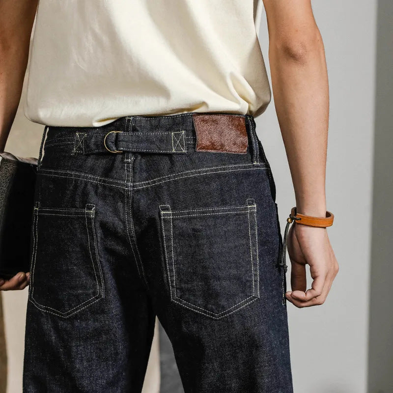 Meskie Dzinsy Straight Leg Z Mieszanki Denimu, Sredni Stan, Ciemny Odcien