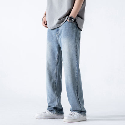 Meskie Dzinsy Wide Leg Ze Swobodnym Straight Krojem I Efektem Pranym