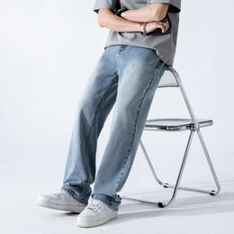 Meskie Dzinsy Wide Leg Ze Swobodnym Straight Krojem I Efektem Pranym