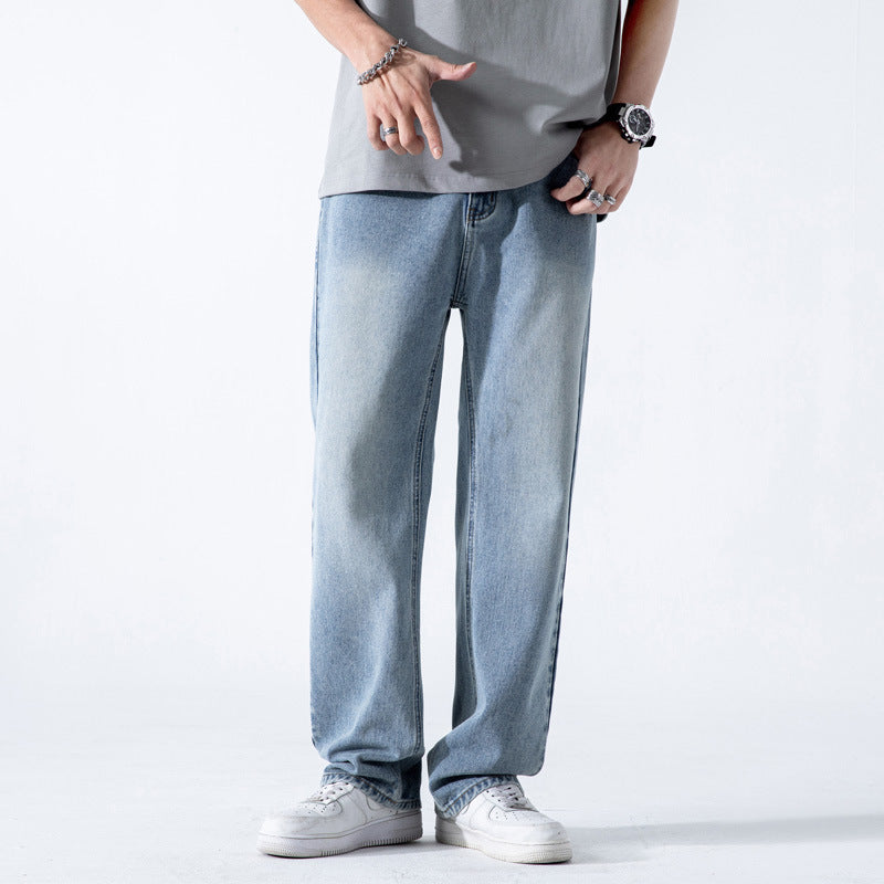 Meskie Dzinsy Wide Leg Ze Swobodnym Straight Krojem I Efektem Pranym