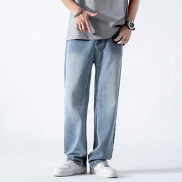Meskie Dzinsy Wide Leg Ze Swobodnym Straight Krojem I Efektem Pranym