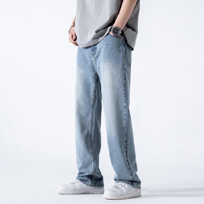 Meskie Dzinsy Wide Leg Ze Swobodnym Straight Krojem I Efektem Pranym