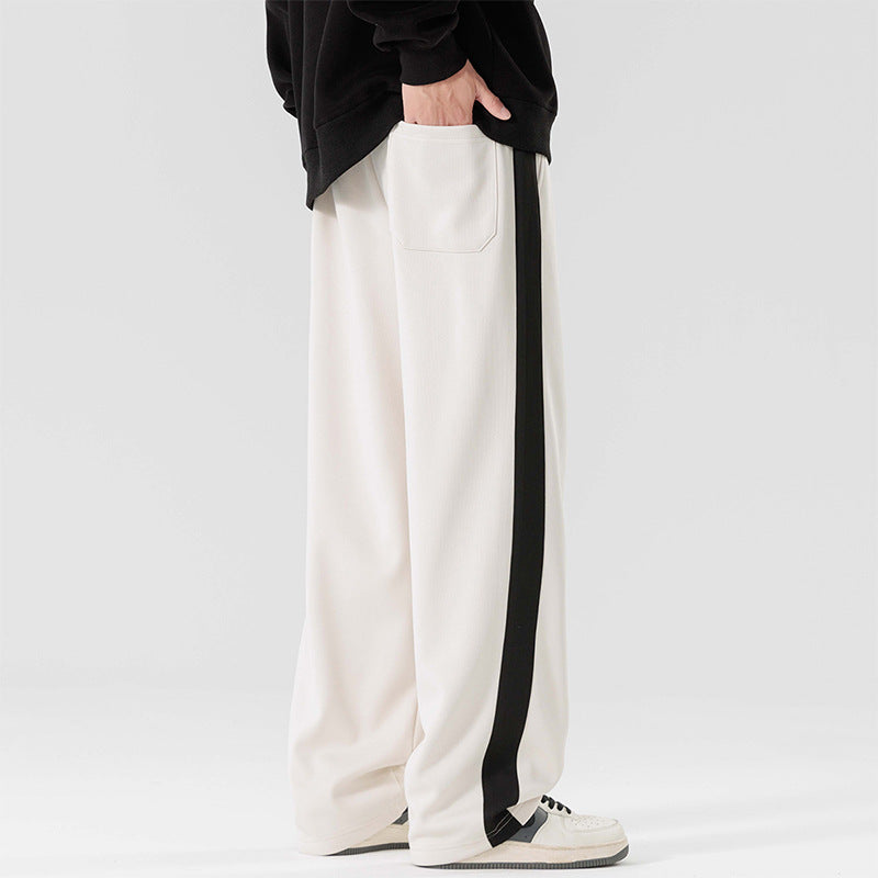 Meskie Wiosenne I Jesienne Spodnie Plus Size Straight Leg Z Lekka Tkanina I Sznurkiem W Pasie