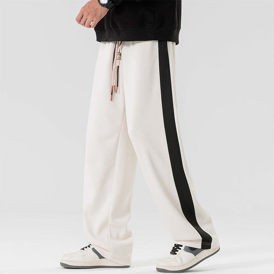 Meskie Wiosenne I Jesienne Spodnie Plus Size Straight Leg Z Lekka Tkanina I Sznurkiem W Pasie