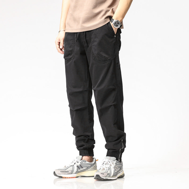 Meskie Letnie Spodnie Slim Fit Robocze Ze Zwezanymi Nogawkami I Rozporkiem Na Zamek