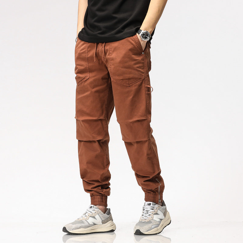Meskie Letnie Spodnie Slim Fit Robocze Ze Zwezanymi Nogawkami I Rozporkiem Na Zamek