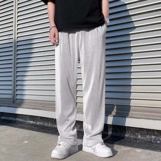 Meskie Wiosenne I Letnie Lekkie Spodnie Wide Leg Straight Z Srednim Stanem I Elastycznym Pasem