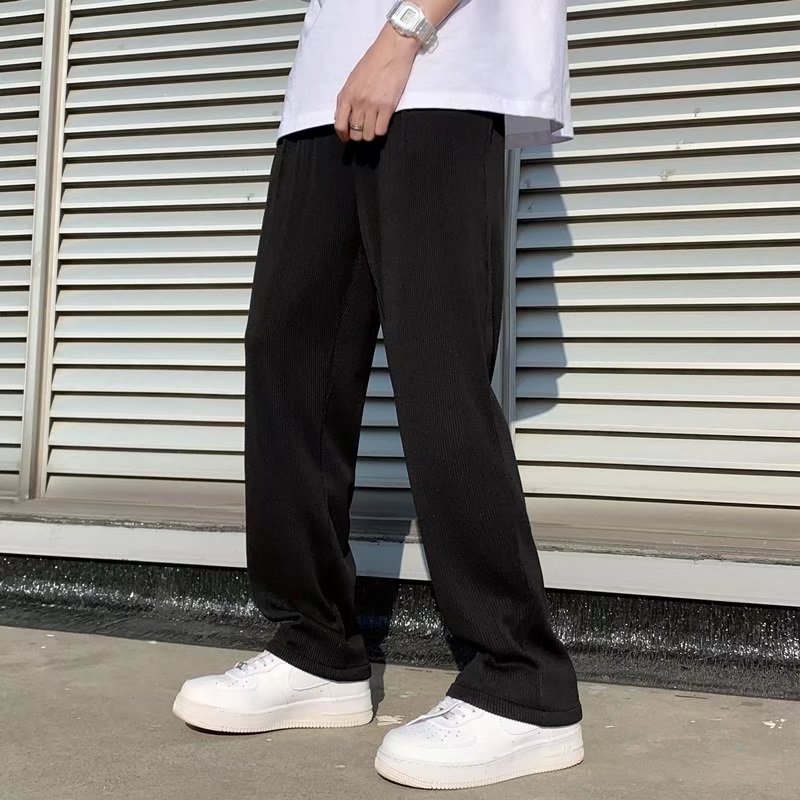 Meskie Wiosenne I Letnie Lekkie Spodnie Wide Leg Straight Z Srednim Stanem I Elastycznym Pasem