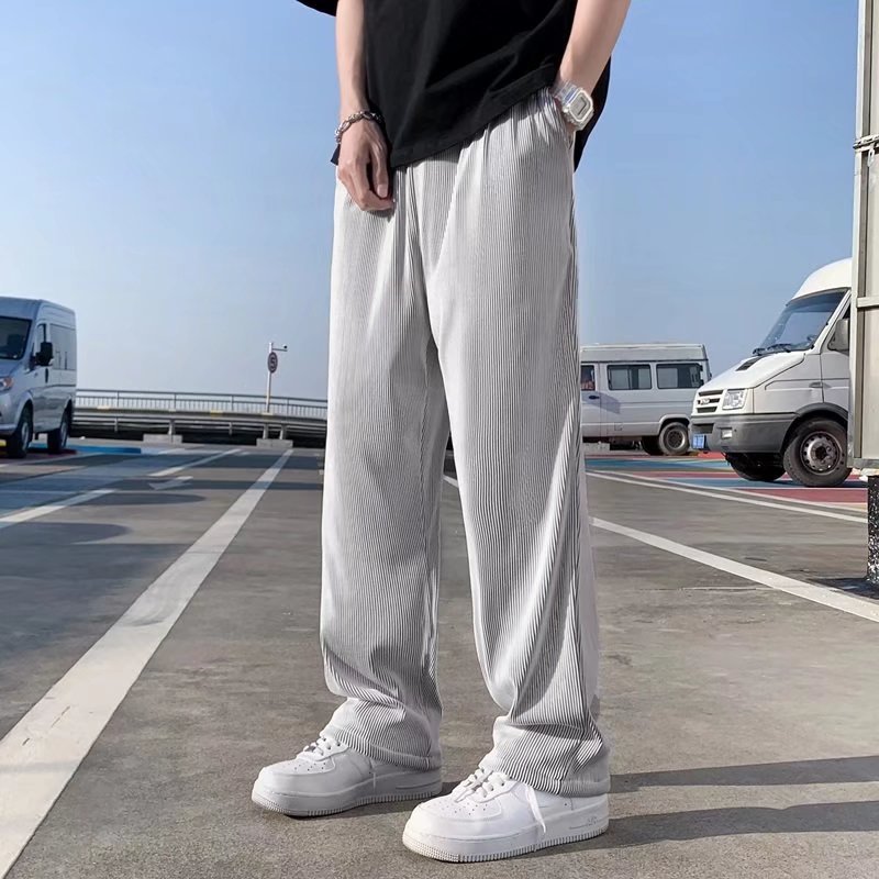 Meskie Wiosenne I Letnie Lekkie Spodnie Wide Leg Straight Z Srednim Stanem I Elastycznym Pasem
