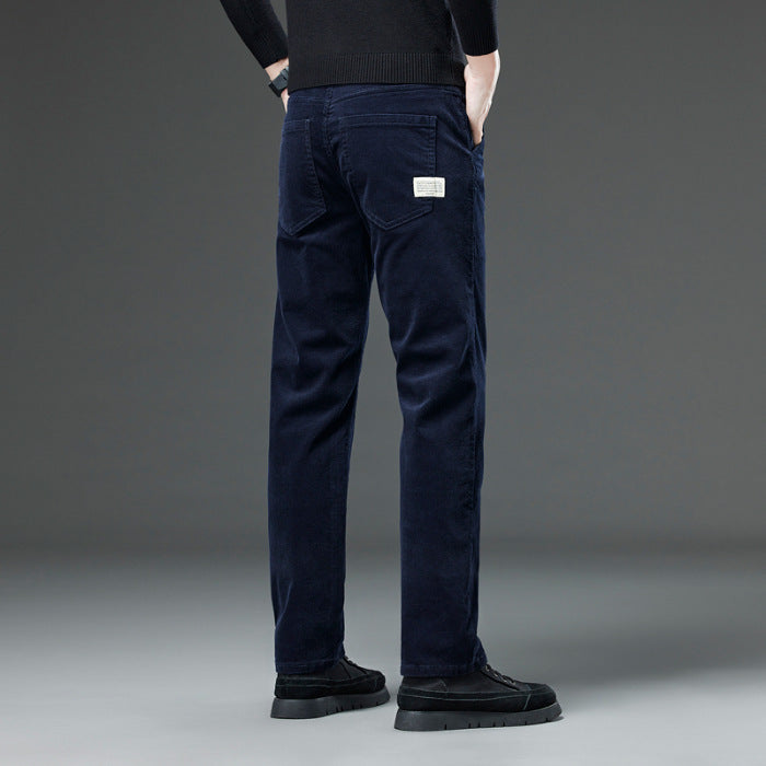 Meskie Jesienno-Zimowe Sztruksowe Spodnie Slim Fit Straight Leg Z Srednim Stanem I Rozporkiem Na Zamek