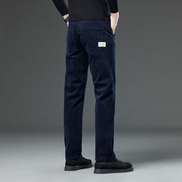 Meskie Jesienno-Zimowe Sztruksowe Spodnie Slim Fit Straight Leg Z Srednim Stanem I Rozporkiem Na Zamek