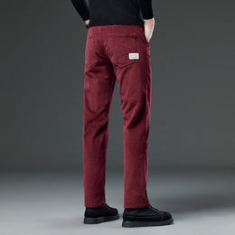 Meskie Jesienno-Zimowe Sztruksowe Spodnie Slim Fit Straight Leg Z Srednim Stanem I Rozporkiem Na Zamek