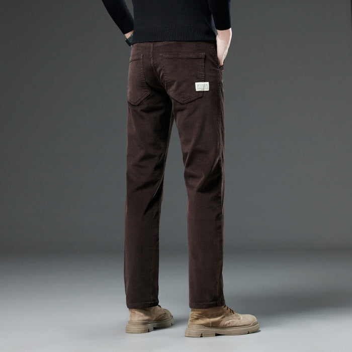 Meskie Jesienno-Zimowe Sztruksowe Spodnie Slim Fit Straight Leg Z Srednim Stanem I Rozporkiem Na Zamek