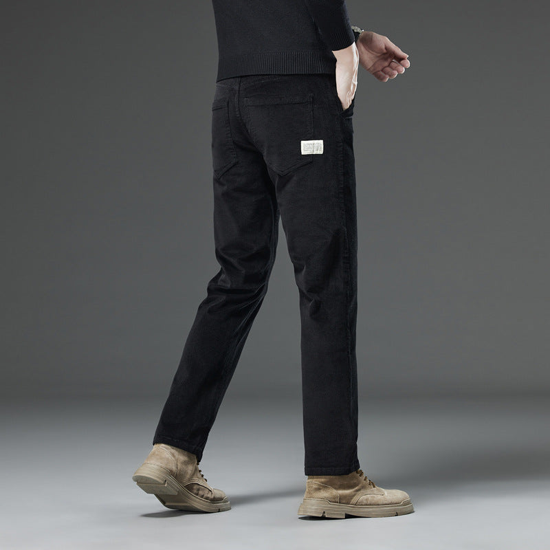 Meskie Jesienno-Zimowe Sztruksowe Spodnie Slim Fit Straight Leg Z Srednim Stanem I Rozporkiem Na Zamek