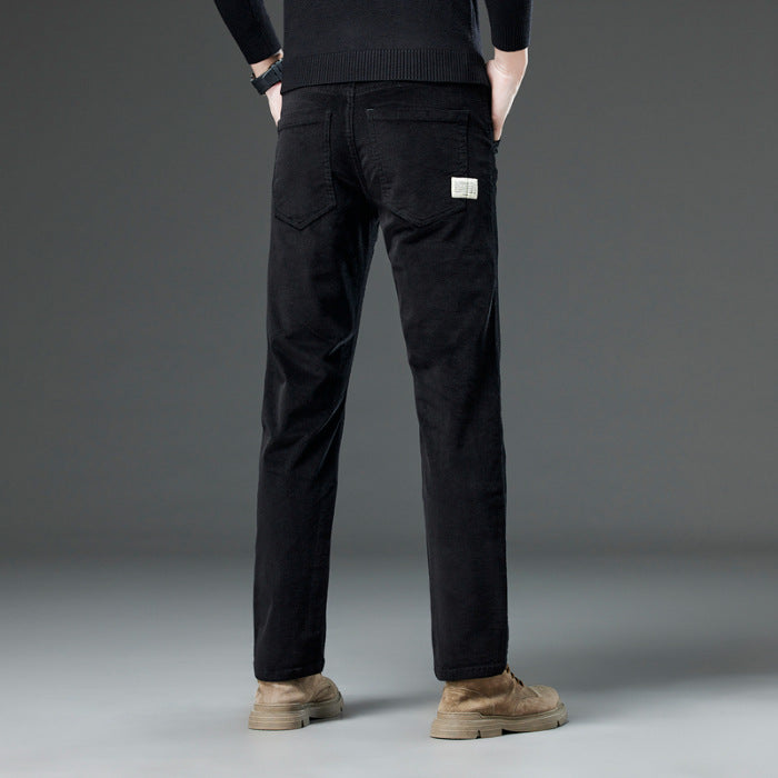 Meskie Jesienno-Zimowe Sztruksowe Spodnie Slim Fit Straight Leg Z Srednim Stanem I Rozporkiem Na Zamek