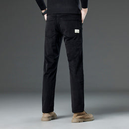 Meskie Jesienno-Zimowe Sztruksowe Spodnie Slim Fit Straight Leg Z Srednim Stanem I Rozporkiem Na Zamek